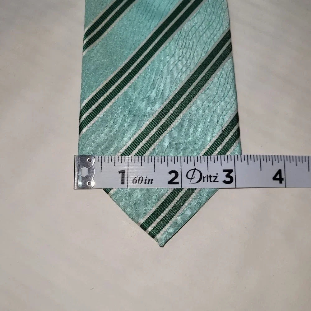 Vesuvio Napoli in‎ Italy Mens Tie Aqua Mint Green Striped Polyester Office